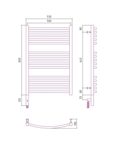 Полотенцесушитель электрический 800х500 золотой МЭМ левый Сунержа Аркус 3.0 03-5704-8050