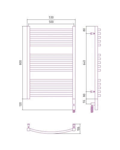 Полотенцесушитель электрический 800х500 белый глянец МЭМ правый Сунержа Аркус 3.0 12-5705-8050