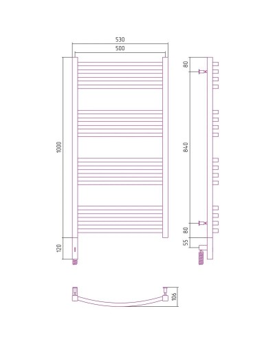 Полотенцесушитель электрический 1000х500 темный титан муар МЭМ левый Сунержа Аркус 3.0 15-5704-1050