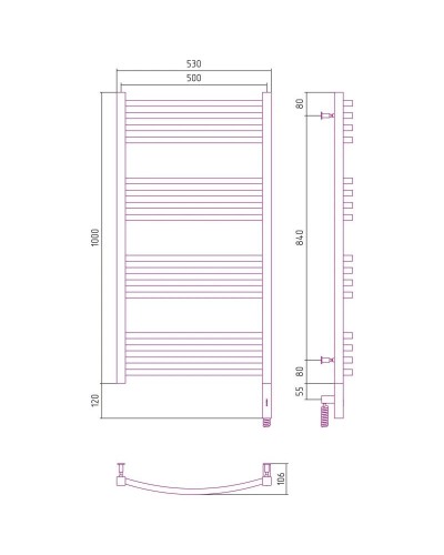 Полотенцесушитель электрический 1000х500 черный матовый МЭМ правый Сунержа Аркус 3.0 31-5705-1050