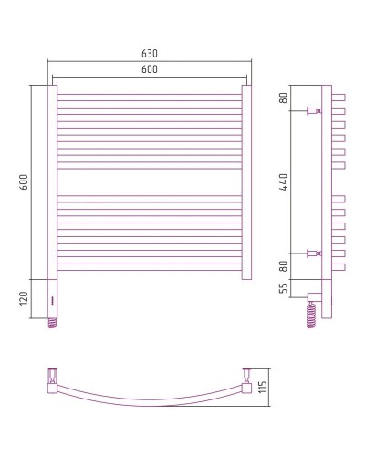 Полотенцесушитель электрический 600х600 сатин МЭМ левый Сунержа Аркус 3.0 071-5704-6060
