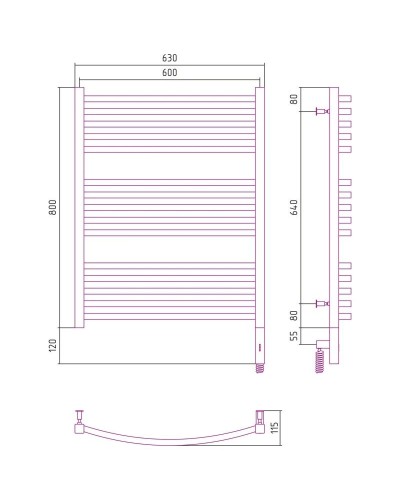 Полотенцесушитель электрический 800х600 шампань матовая МЭМ правый Сунержа Аркус 3.0 022-5705-8060