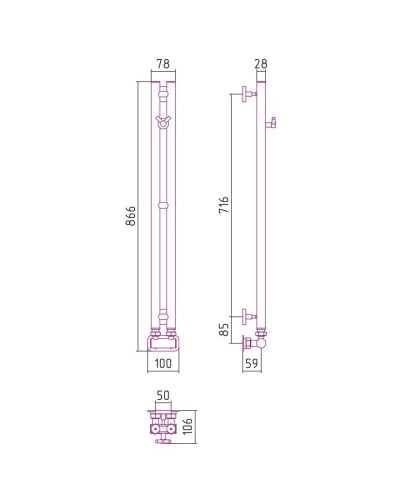 Полотенцесушитель водяной 840х50 золотой матовый Сунержа Нюанс EU50+ 032-0212-0840
