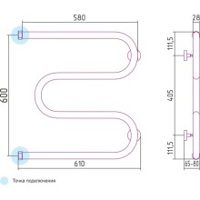 Полотенцесушитель водяной 600x600 Сунержа М-образный 00-0007-6060