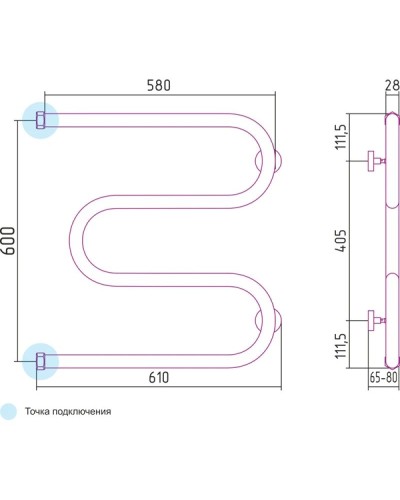 Полотенцесушитель водяной 600x600 Сунержа М-образный 00-0007-6060