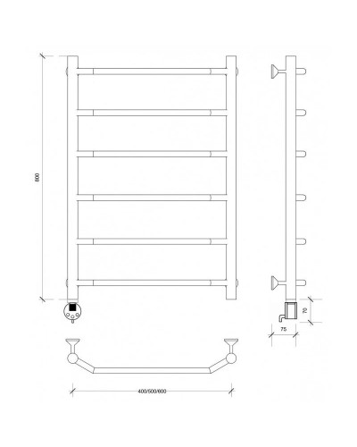 Полотенцесушитель электрический 870х532 ТЭН левый Secado Агата 1 4603759402178