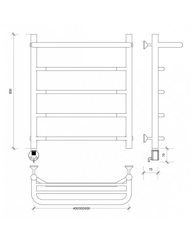 Полотенцесушитель электрический 670х432 ТЭН левый Secado Агата 1СП 4603777449797