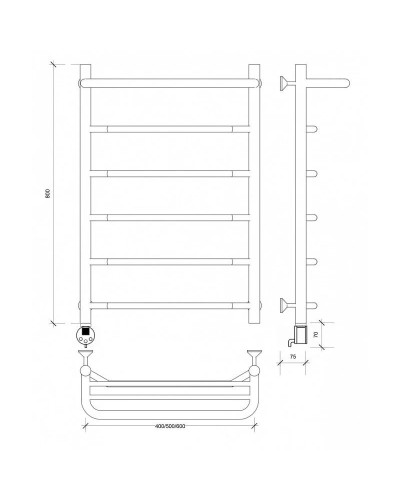 Полотенцесушитель электрический 870х532 ТЭН левый Secado Агата 1СП 4603759402253