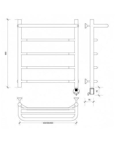 Полотенцесушитель электрический 670х432 ТЭН правый Secado Агата 1СП 4603777449803