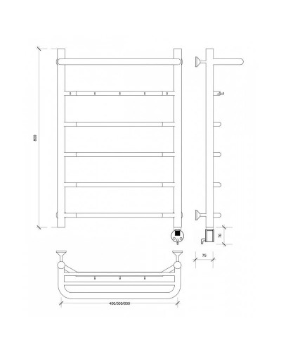 Полотенцесушитель электрический 870х432 ТЭН правый Secado Агата 1КСП 4603777450007