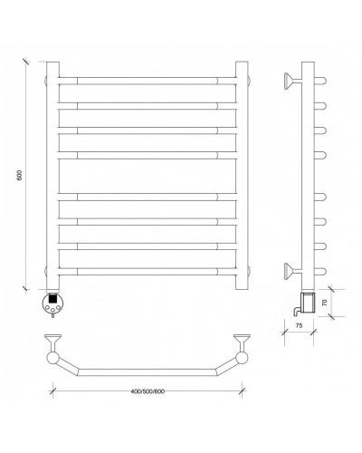 Полотенцесушитель электрический 670х532 ТЭН левый Secado Агата 4 4603759405353