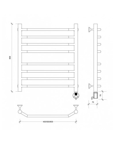 Полотенцесушитель электрический 670х432 ТЭН правый Secado Агата 4 4603777450441