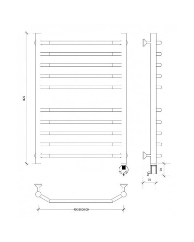 Полотенцесушитель электрический 870х432 ТЭН правый Secado Агата 4 4603777450489