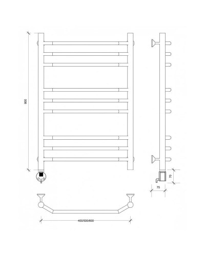 Полотенцесушитель электрический 870х532 ТЭН левый Secado Агата 3 4603759402376