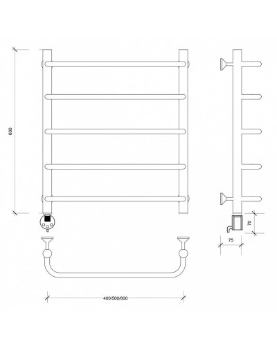 Полотенцесушитель электрический 670х432 ТЭН левый Secado Мерида 1 4603777452032