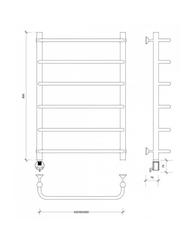 Полотенцесушитель электрический 870х532 ТЭН левый Secado Мерида 1 4603759402697