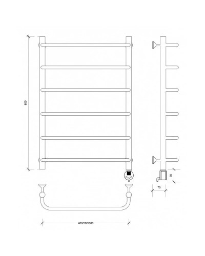 Полотенцесушитель электрический 870х632 ТЭН правый Secado Мерида 1 4603777452100