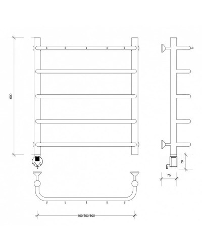 Полотенцесушитель электрический 670х432 ТЭН левый Secado Мерида 1К 4603777452193