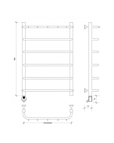 Полотенцесушитель электрический 870х532 ТЭН левый Secado Мерида 1К 4603759402734