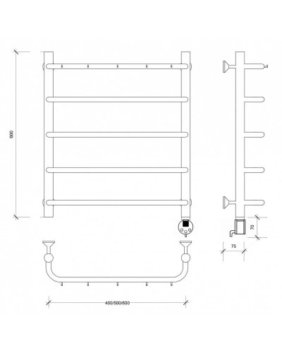 Полотенцесушитель электрический 670х432 ТЭН правый Secado Мерида 1К 4603777452209