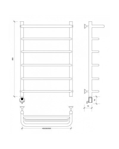 Полотенцесушитель электрический 870х532 ТЭН левый Secado Мерида 1СП 4603759402772