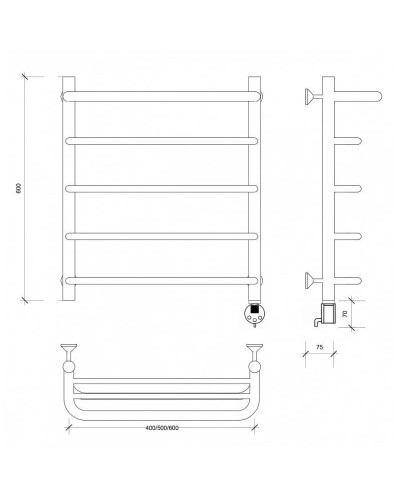 Полотенцесушитель электрический 670х632 ТЭН правый Secado Мерида 1СП 4603777452384
