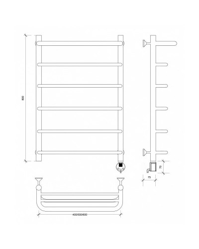 Полотенцесушитель электрический 870х632 ТЭН правый Secado Мерида 1СП 4603777452421
