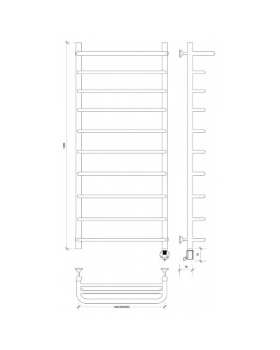 Полотенцесушитель электрический 1270х532 ТЭН правый Secado Мерида 1СП 4603759408644