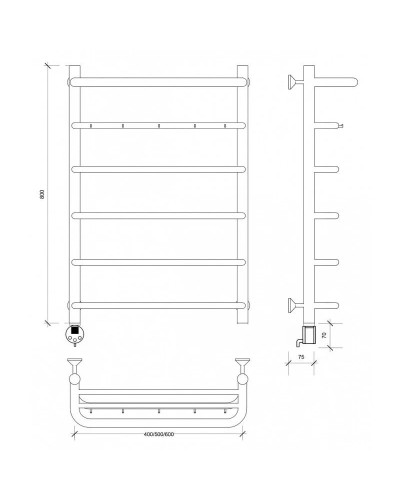 Полотенцесушитель электрический 870х532 ТЭН левый Secado Мерида 1КСП 4603759402819