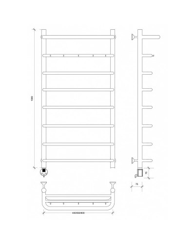 Полотенцесушитель электрический 1070х432 ТЭН левый Secado Мерида 1КСП 4603777452599