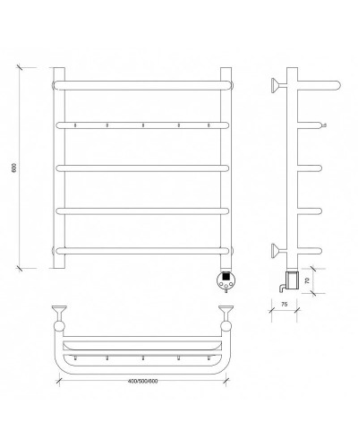 Полотенцесушитель электрический 670х532 ТЭН правый Secado Мерида 1КСП 4603777440183