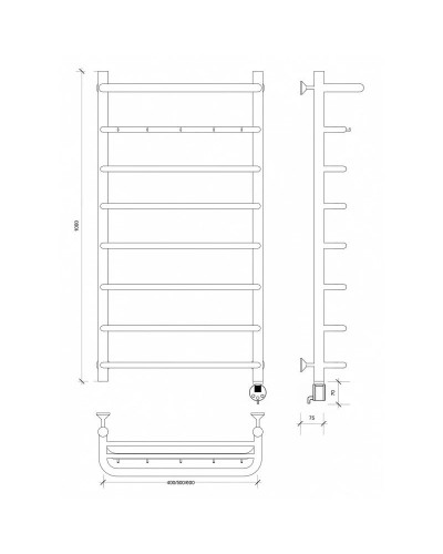 Полотенцесушитель электрический 1070х432 ТЭН правый Secado Мерида 1КСП 4603777452605