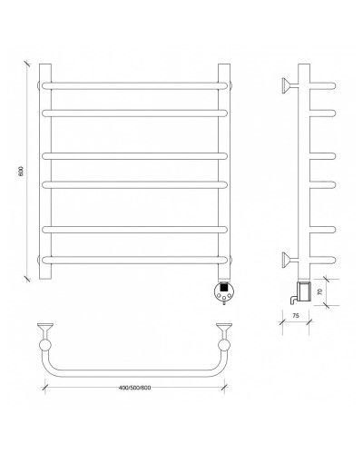 Полотенцесушитель электрический 670х532 ТЭН правый Secado Мерида 2 4603759408682