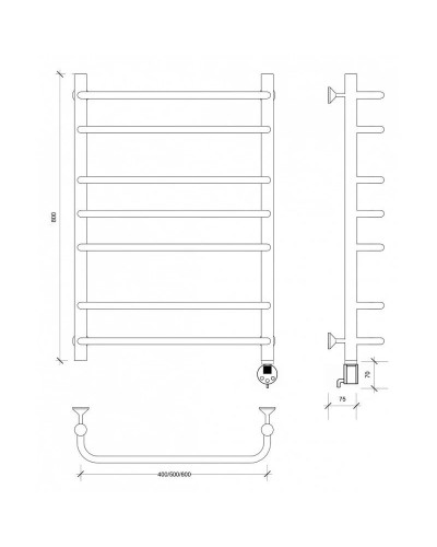 Полотенцесушитель электрический 870х432 ТЭН правый Secado Мерида 2 4603777452728
