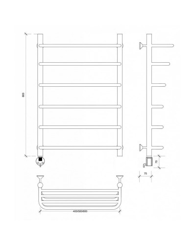 Полотенцесушитель электрический 870х532 ТЭН левый Secado Мерида 2СП 4603759402895
