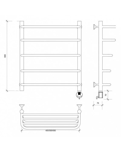 Полотенцесушитель электрический 670х432 ТЭН правый Secado Мерида 2СП 4603777452841