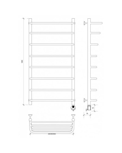 Полотенцесушитель электрический 1070х432 ТЭН правый Secado Мерида 2СП 4603777452926