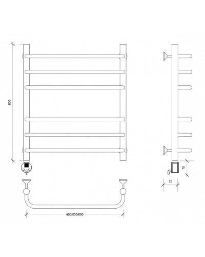 Полотенцесушитель электрический 670х432 ТЭН левый Secado Мерида 3 4603777452995