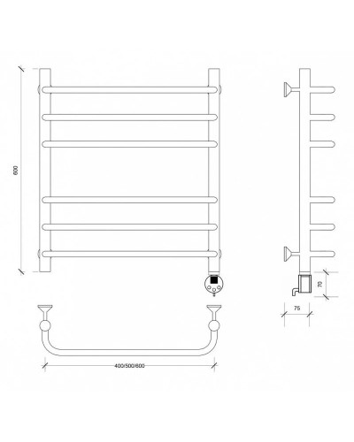 Полотенцесушитель электрический 670х432 ТЭН правый Secado Мерида 3 4603777453008