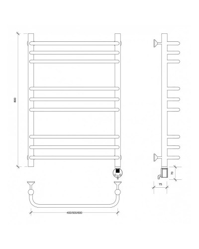 Полотенцесушитель электрический 870х432 ТЭН правый Secado Мерида 3 4603777453046