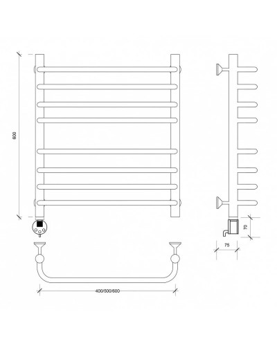 Полотенцесушитель электрический 670х632 ТЭН левый Secado Мерида 4 4603777453176