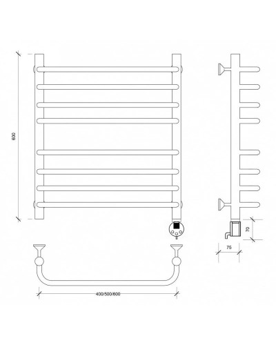 Полотенцесушитель электрический 670х432 ТЭН правый Secado Мерида 4 4603777453169