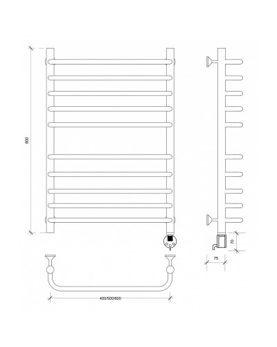 Полотенцесушитель электрический 870х632 ТЭН правый Secado Мерида 4 4603777453206