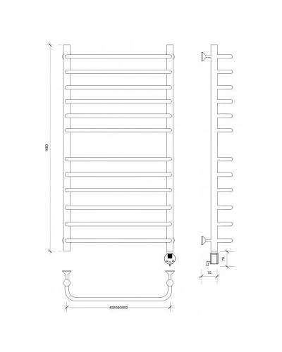 Полотенцесушитель электрический 1070х432 ТЭН правый Secado Мерида 4 4603777457686