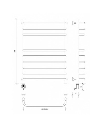 Полотенцесушитель электрический 870х532 ТЭН левый Secado Мерида 5 4603759403014
