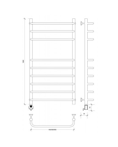 Полотенцесушитель электрический 1070х432 ТЭН левый Secado Мерида 5 4603777453336