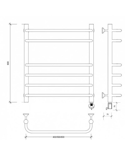 Полотенцесушитель электрический 670х632 ТЭН правый Secado Мерида 5 4603777453282
