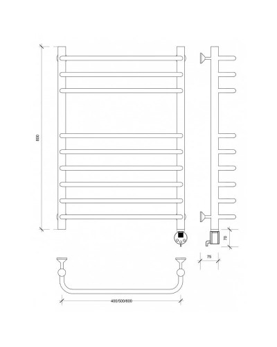 Полотенцесушитель электрический 870х532 ТЭН правый Secado Мерида 5 4603759408859