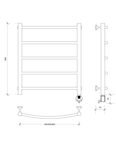 Полотенцесушитель электрический 670х432 ТЭН правый Secado Милан 1 4603777450762
