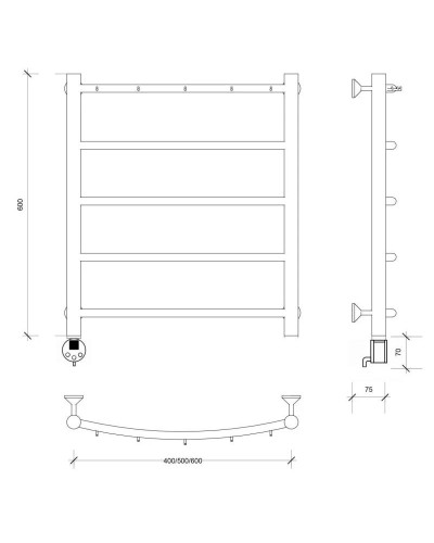 Полотенцесушитель электрический 670х532 ТЭН левый Secado Милан 1К 4603759406275